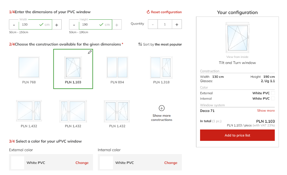 pvc price european tilt-and-turn windows poland 