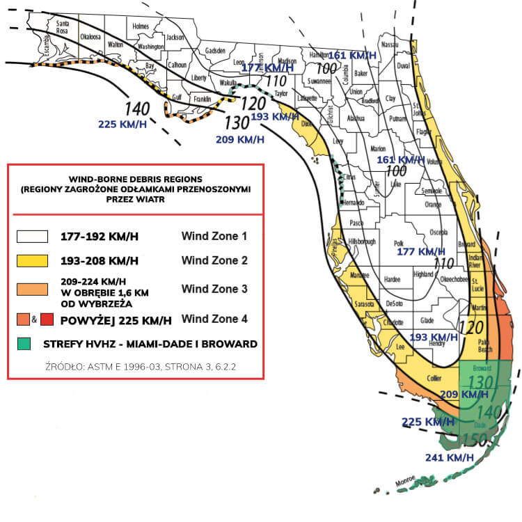 mapa wind-borne debris regions florida building code 2020